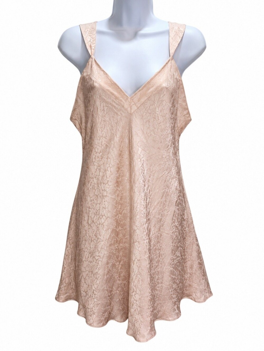 0201 August Silk Blush Pink/Peach Floral Slip Dress Nightgown Chemise  Y2K Large